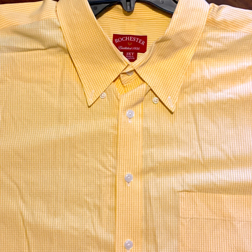 Rochester Yellow Checkered Button Down Dress Shirt - 3XT - Big & Tall